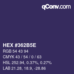 Code couleur: HEX #362B5E | qconv.com