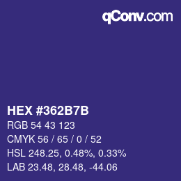 颜色代码: HEX #362B7B | qconv.com