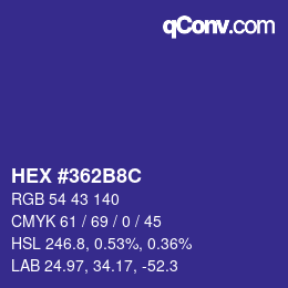 Color code: HEX #362B8C | qconv.com