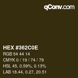 Color code: HEX #362C0E | qconv.com