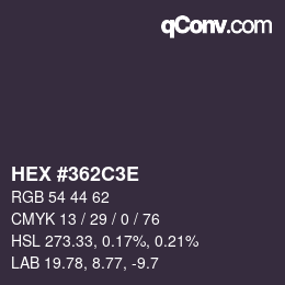 Color code: HEX #362C3E | qconv.com