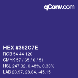 Color code: HEX #362C7E | qconv.com