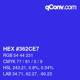 Farbcode: HEX #362CE7 | qconv.com