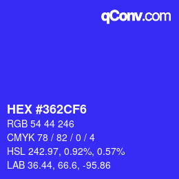 Farbcode: HEX #362CF6 | qconv.com