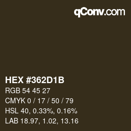 Color code: HEX #362D1B | qconv.com