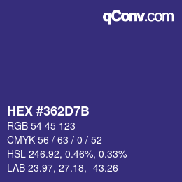 颜色代码: HEX #362D7B | qconv.com
