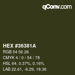 Color code: HEX #36381A | qconv.com