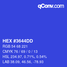 Color code: HEX #3644DD | qconv.com