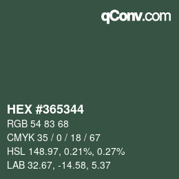 颜色代码: HEX #365344 | qconv.com