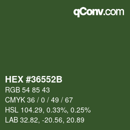 Code couleur: HEX #36552B | qconv.com