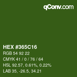 颜色代码: HEX #365C16 | qconv.com