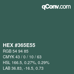 Color code: HEX #365E55 | qconv.com