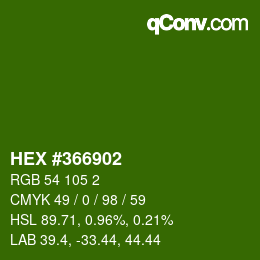 颜色代码: HEX #366902 | qconv.com