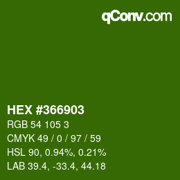 颜色代码: HEX #366903 | qconv.com