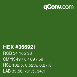 颜色代码: HEX #366921 | qconv.com