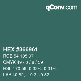 カラーコード: HEX #366961 | qconv.com