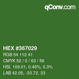 颜色代码: HEX #367029 | qconv.com