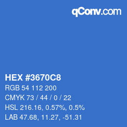 カラーコード: HEX #3670C8 | qconv.com