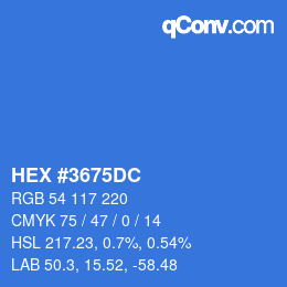 Color code: HEX #3675DC | qconv.com
