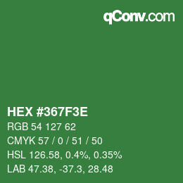 Color code: HEX #367F3E | qconv.com