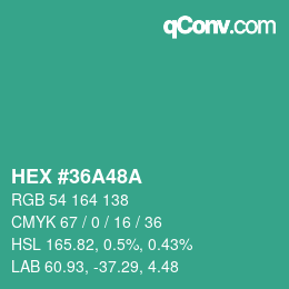 カラーコード: HEX #36A48A | qconv.com