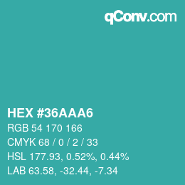 Color code: HEX #36AAA6 | qconv.com