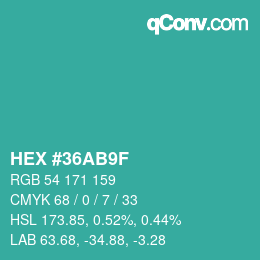 颜色代码: HEX #36AB9F | qconv.com