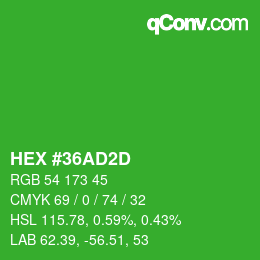Color code: HEX #36AD2D | qconv.com