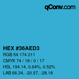 颜色代码: HEX #36AED3 | qconv.com