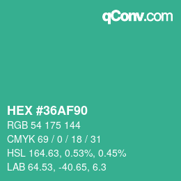 カラーコード: HEX #36AF90 | qconv.com