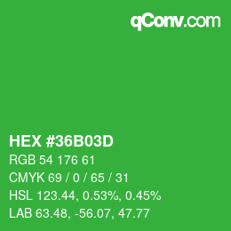 カラーコード: HEX #36B03D | qconv.com