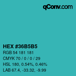 颜色代码: HEX #36B5B5 | qconv.com
