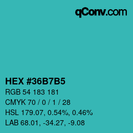 カラーコード: HEX #36B7B5 | qconv.com