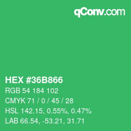 カラーコード: HEX #36B866 | qconv.com