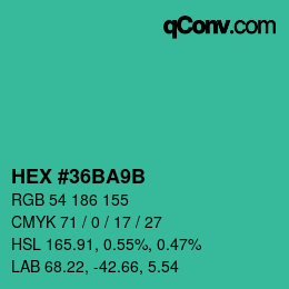 颜色代码: HEX #36BA9B | qconv.com