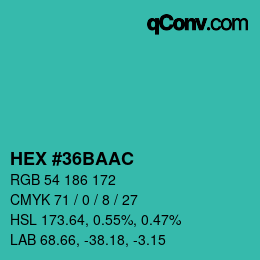 Farbcode: HEX #36BAAC | qconv.com