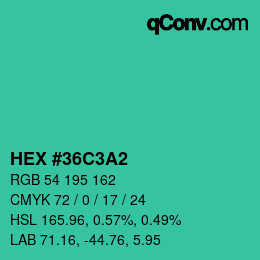 カラーコード: HEX #36C3A2 | qconv.com