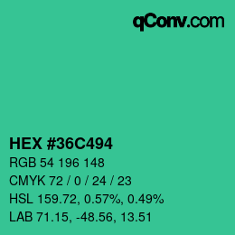 Color code: HEX #36C494 | qconv.com