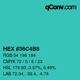 Color code: HEX #36C4B8 | qconv.com