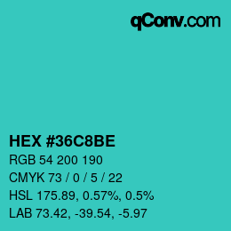 Color code: HEX #36C8BE | qconv.com
