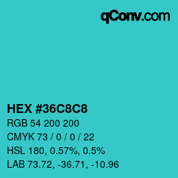 カラーコード: HEX #36C8C8 | qconv.com