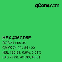 カラーコード: HEX #36CD5E | qconv.com
