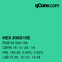 Color code: HEX #36D19E | qconv.com