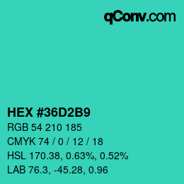 カラーコード: HEX #36D2B9 | qconv.com