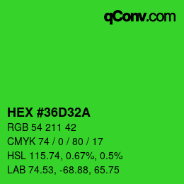 カラーコード: HEX #36D32A | qconv.com