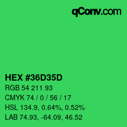 Color code: HEX #36D35D | qconv.com