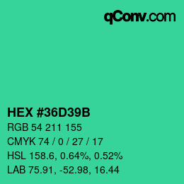 颜色代码: HEX #36D39B | qconv.com