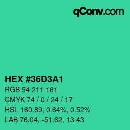 カラーコード: HEX #36D3A1 | qconv.com