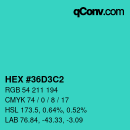 Color code: HEX #36D3C2 | qconv.com