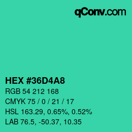 Color code: HEX #36D4A8 | qconv.com